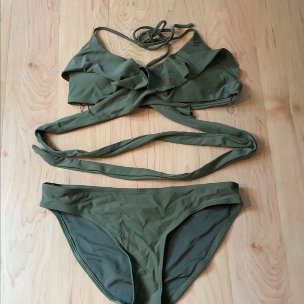 Olive green wrap bikini set